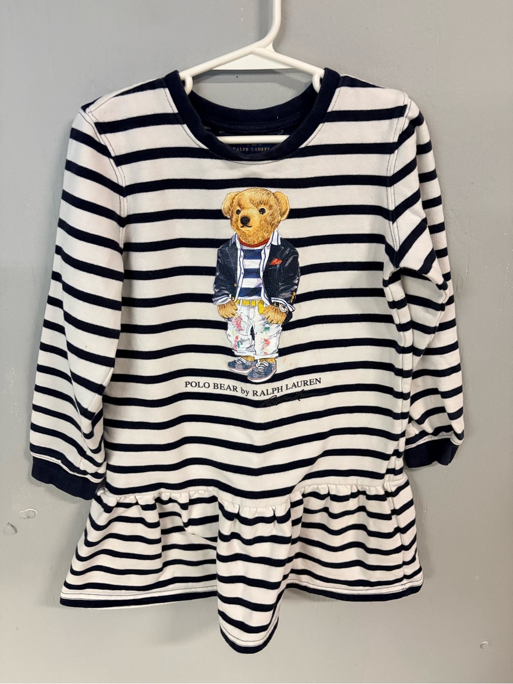 Polo Ralph Lauren Navy & White Striped Bear Girls Dress
